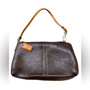COACH LEATHER WRISTLET PURSE DARK BROWN